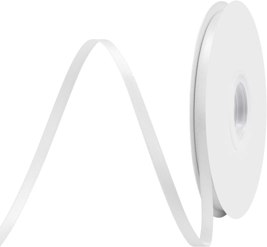 White Satin Ribbon 1/4" X 50 Yards Solid Color Double Faced Ribbons Perfect for Crafts Wedding Decor Bow Making Arts Sewing and More