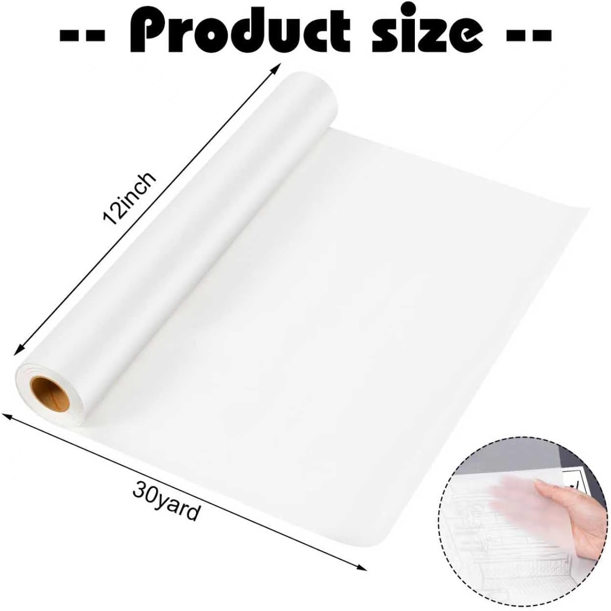 Tracing Paper Roll 12 Inch x 30 Yards White Pattern Paper Translucent Trace Paper for Sewing Drawing Sketching