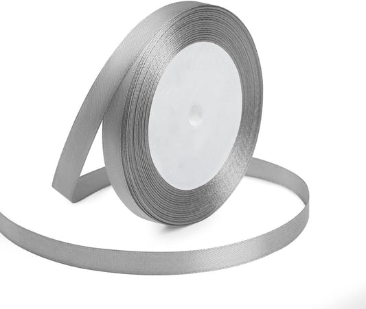 KMER LIFE 3/8 Inches x 25 Yards Silvery Satin Ribbon Solid Fabric Ribbons for Crafts, Wedding Decor, DIY Hair Accessories, Sewing, Gift Package Wrapping, Valentine's Day Bouquet and More