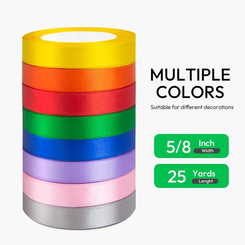 KMER LIFE Green Ribbon 5/8 Inches x 25 Yards Satin Ribbons Perfect for Halloween, Wreath, Corset, Floral, Floral Arrangement, Christmas, Wedding Party Decoration, Bow Making & Other Projects