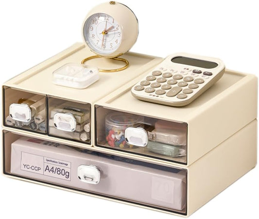 Makeup Organizer Sewing Craft Storage Box Hardware Craft Drawer Storage Cabinet Plastic Stacking Shelf Multifunctional Rack For Home Office Small Items (4, White)