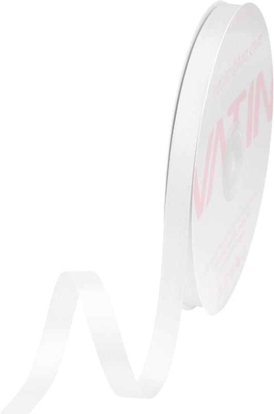 VATIN 3/8 inches Double Faced White Polyester Satin Ribbon - 50 Yards for Gift Wrapping Ornaments Party Favor Braids Baby Shower Decoration Floral Arrangement Craft Supplies