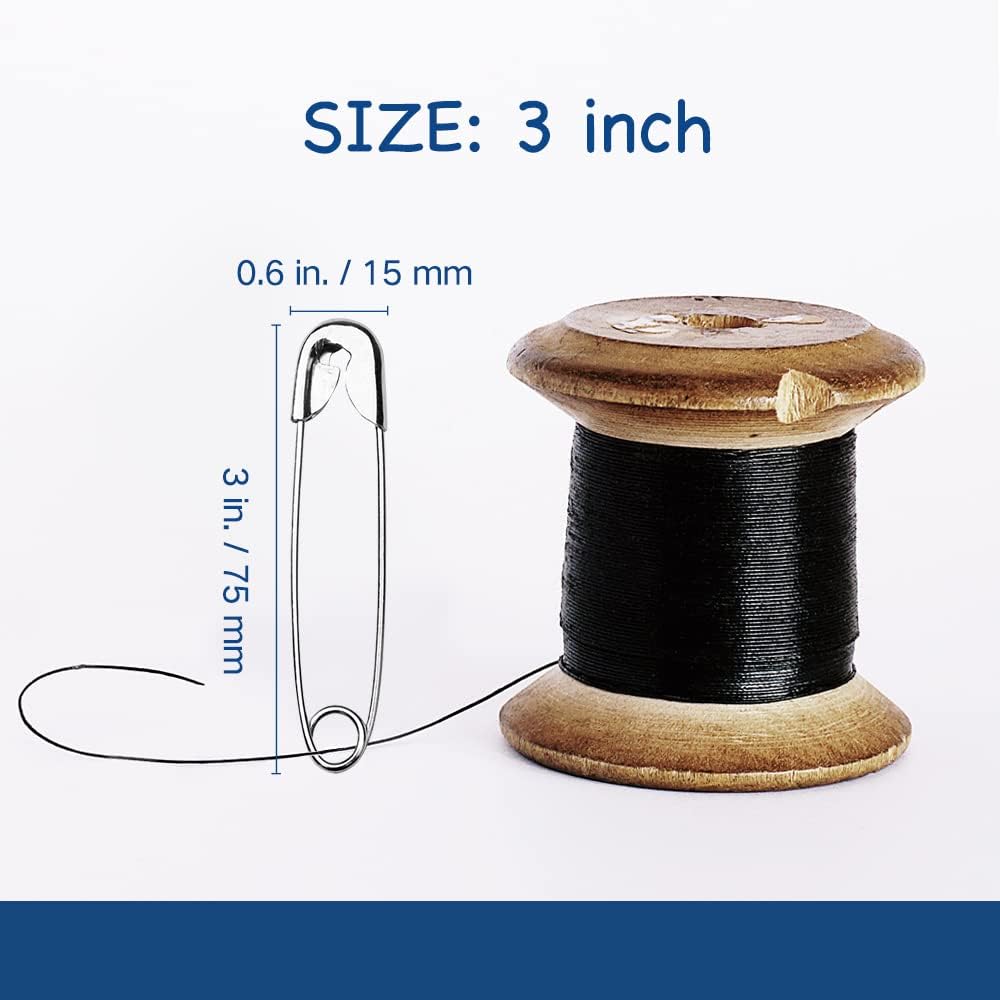 3 Inches Large Safety Pins, Pack of 50, Big Heavy Duty Safety Pins for Brooch Making, Blankets, Crafts, Cloth Curtain (SP)