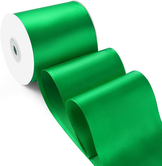 3 Inch 25 Yard Wide Satin Ribbon Green, Solid Fabric Large Ribbon Roll for Cutting Ceremony Wedding Opening Party Decoration, Chairs, Sewing, Festival Pageant Sashes