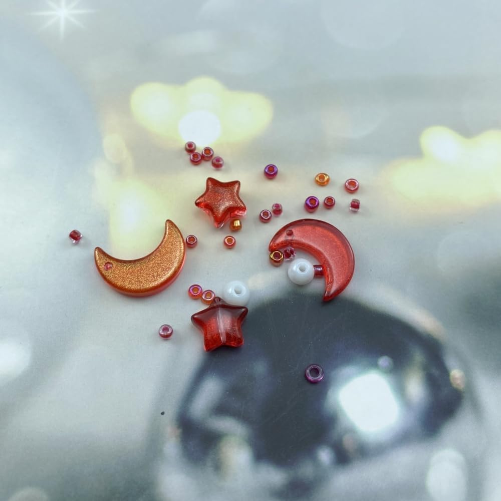 Assorted Glass Beads for Jewelry Making Multi Size Colors Glass Star Moon Seed Pearl Spacer Beads for Bracelets Necklace Earring Making(White Red)