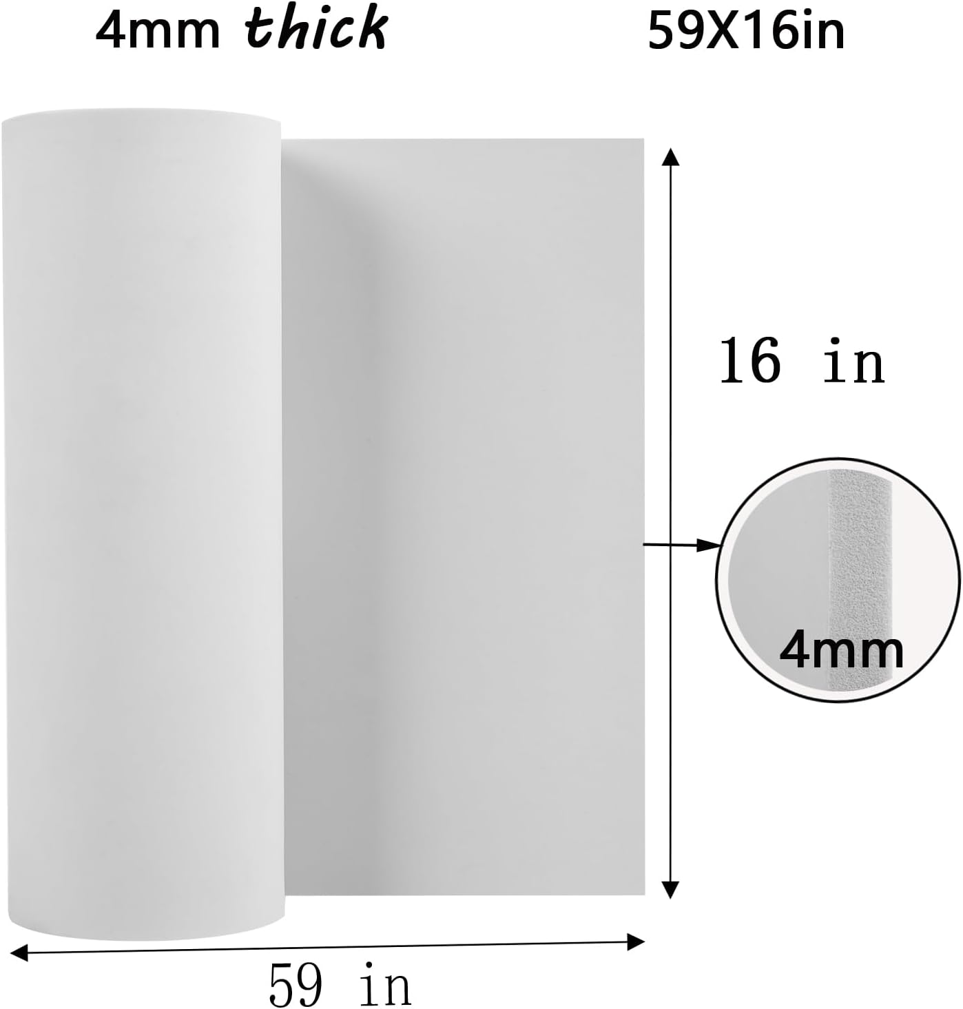 AMZQNART EVA Foam 4mm, Cosplay Foam 16x59 inch White, High Density 90 kg/m³, for Craft Projects Cosplay Costumes, Fake Weapons, Decorations, Christmas, Easter, Thanksgiving, etc.