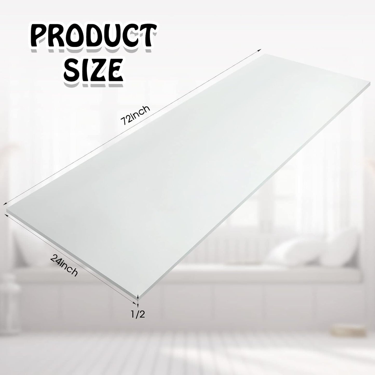 Amylove Polyurethane Foam 24" x 72" High Density Cushion Upholstery Foam Sheet for Seat Replacement DIY Projects Chairs Headboards Sofas Home(1/2" x 24" x 72",White)