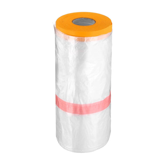 HARFINGTON Pre-Taped Masking Film 106.3" x65.6ft Double Adhesive Tape and Drape Painters Plastic Drop Cloth Film with Tape Plastic Sheeting for Automotive Painting Covering
