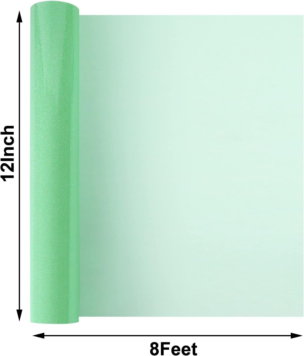 FUNKAKA Glitter Fluorescent Light Green HTV Heat Transfer Vinyl Rolls, 12" x 8ft PU Iron on Vinyl for T-Shirts Glitter HTV Vinyl for All Cutter Machines Easy to Cut & Weed for DIY Design