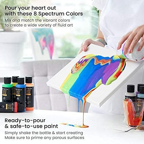 ARTEZA Acrylic Pouring Paint Set, 8 Rainbow Colors, 4 oz Bottles, High-Flow Paint, No Mixing Needed, Art Supplies for Canvas, Glass, Paper, Wood, Tile, and Stones