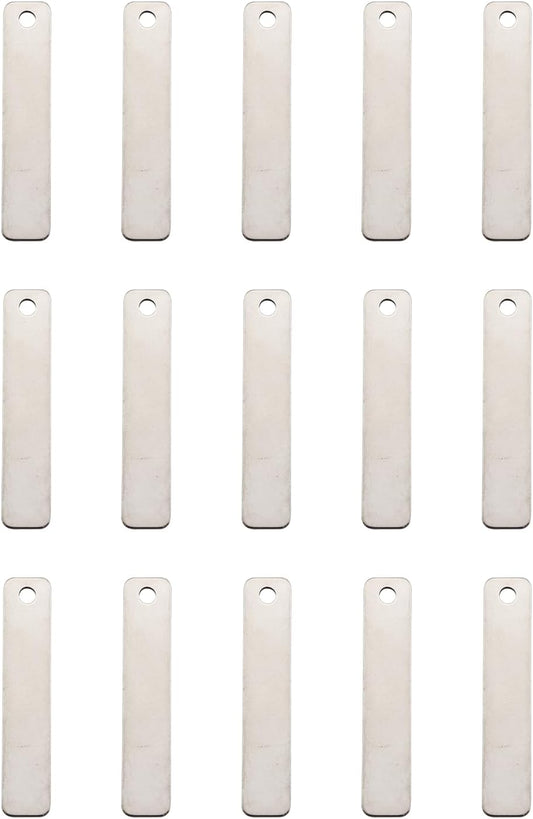 15PCS Metal Engraving Plate Stainless Steel Blank Stamping Rectangle Label 8th DIY Stamping Stamping Military Pendant Long Strip Tag