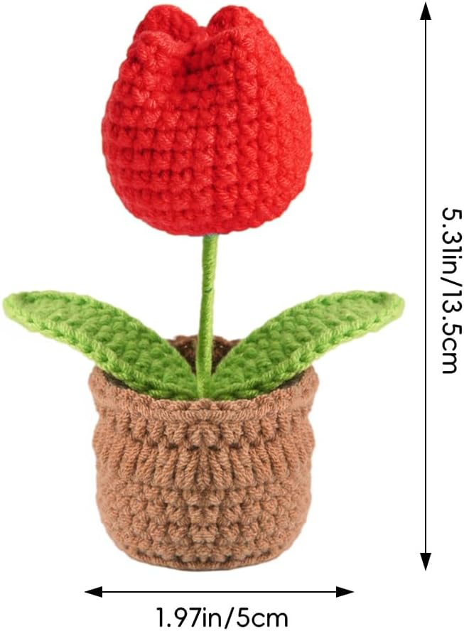 Tulip Pin Cushion, Handmade Knitted Pincushions, Cute Pin Cushions Needle Holders for Sewing Quilting Accessory, DIY Crafts or Patchwork Decor.Flowerpot Design Red Tulip