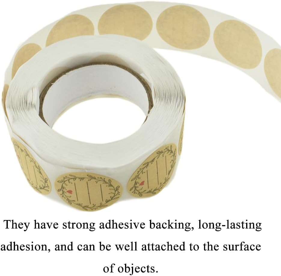 HAHIYO 1Inch 500Pcs Natural Brown Kraft Label Sticker Roll - Round, Blank, Permanent Adhesive Dot Sticker for Jar, Canning, Price Tag, Store Organization