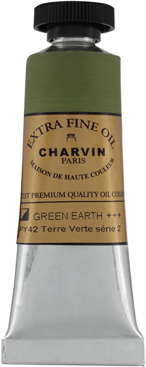 Charvin Extra Fine Oil Paint, Green Earth 20 ml - Triple-Milled, Rich Texture, Poppy Oil-Based, Light-Fast, Handmade, Archival Quality