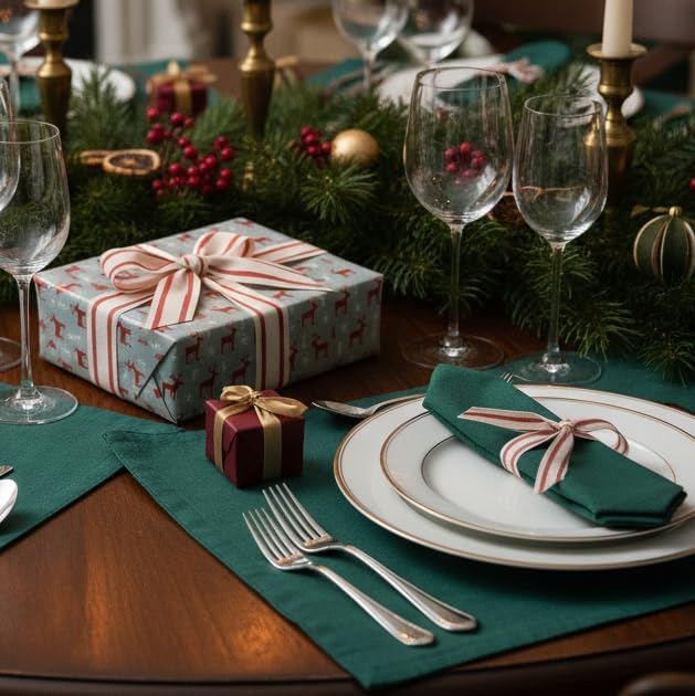 CT CRAFT LLC Ivory Cotton Red Stripes Ribbon 1" x 10 Yards for Home Décor Gift Present Wrapping DIY Crafts Birthday Wedding Bouquet Christmas