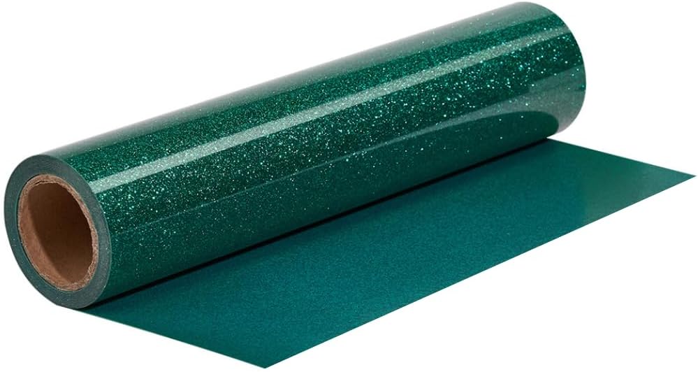 Dark Green Glitter HTV Roll -12" x10ft Iron on Heat Transfer Vinyl for DIY Shirts Gifts（Peacock Green）