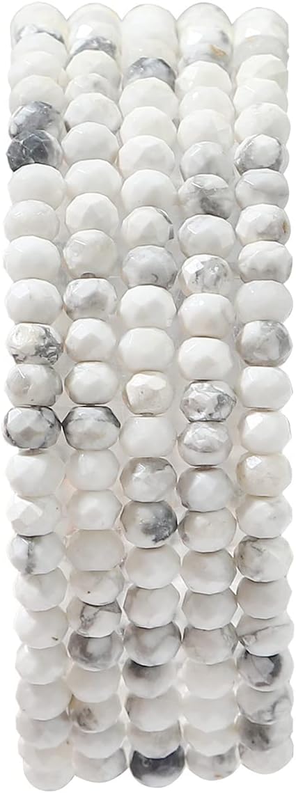 Natural White Howlite Beads 4x2mm 120pcs Faceted Rondelle Loose Semi Gemstone Beads for Jewelry Making Design