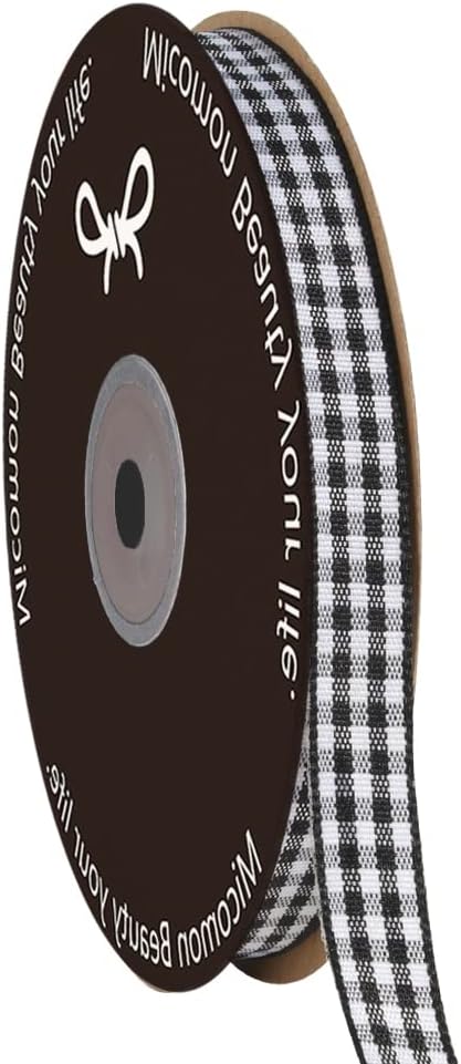 Buffalo Check Ribbon Black and White Gingham Ribbon 25 Yards for Crafts (3/8", Black)