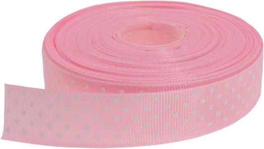 Polka Dot Grosgrain Ribbon 25 Yard Each Roll 100% Polyester (3/4", Pink)