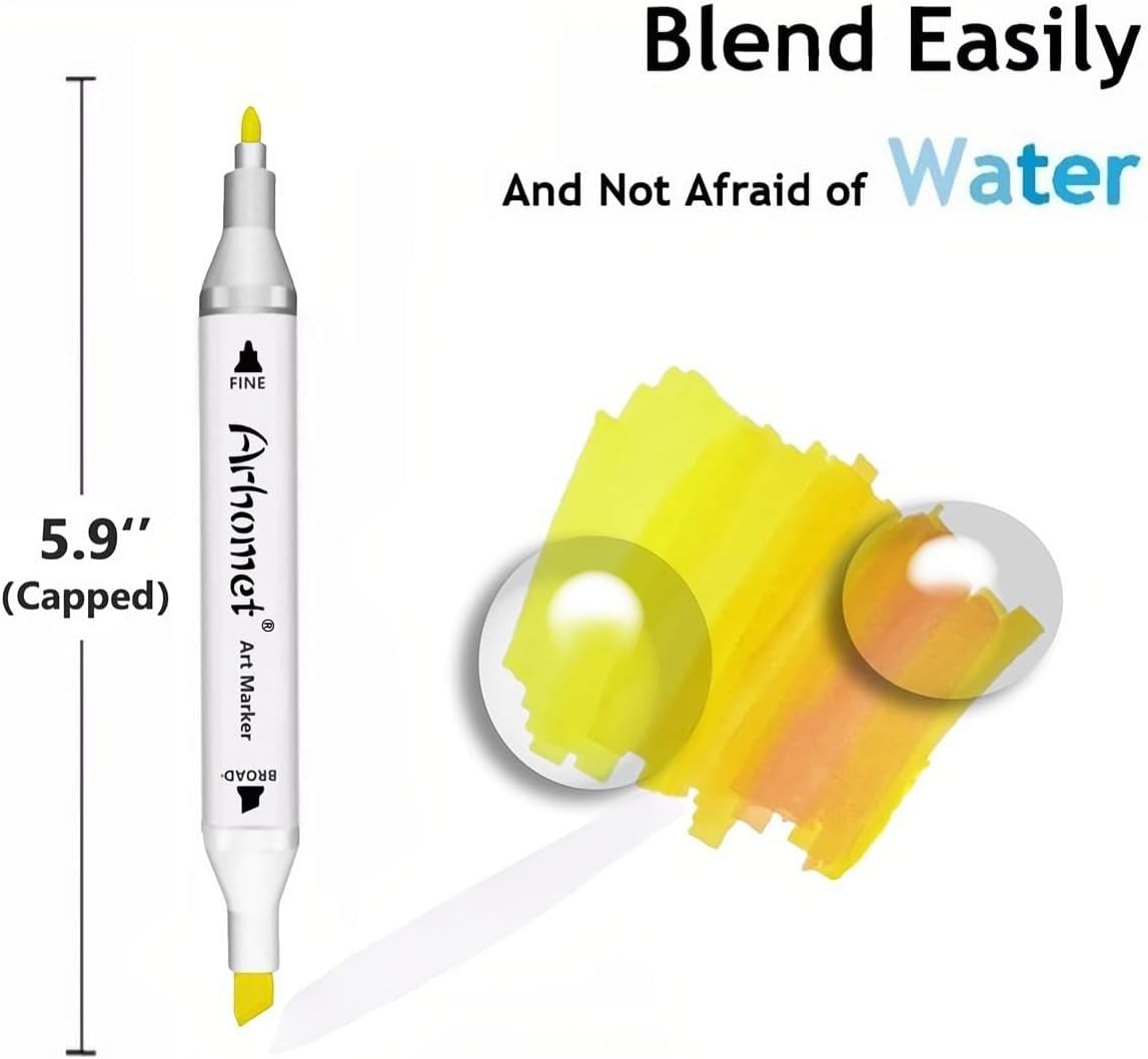 6 Colors Yellow Alcohol Markers Set, Dual Tips Art Markers Drawing Sketched Double Tipped for Adults Kids(Yellow)