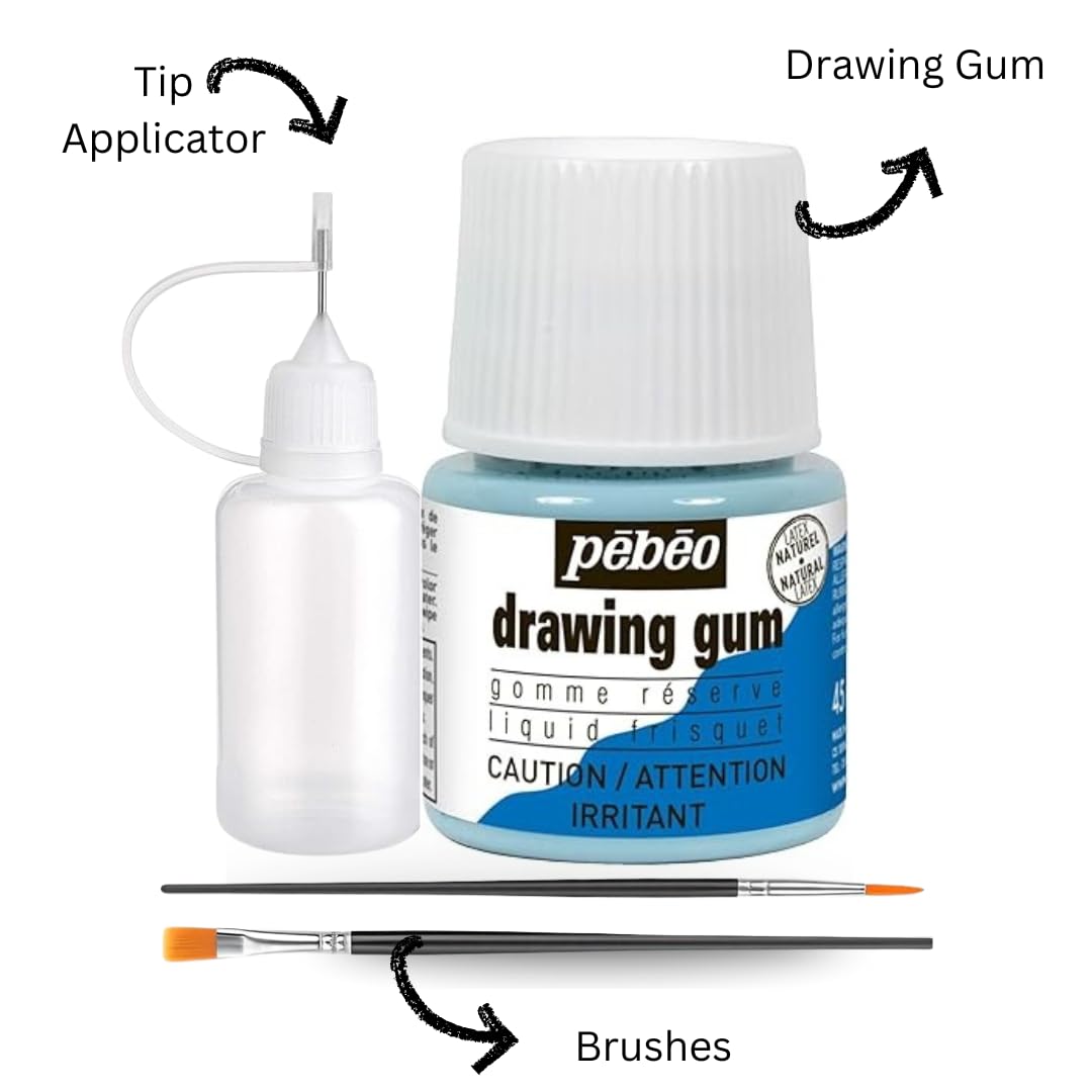 Pebeo Drawing Gum Masking Fluid 45ml – Quick-Dry, Easy-Peel for Watercolor & Painting – Includes Bundling Bliss Applicator Tip & Brushes (3-Piece Set)