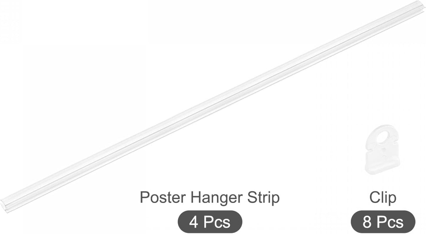 MECCANIXITY PVC Poster Hanger Rail Poster Strip Bar 70cm/28inch Clear with Clips for Poster, Map, 4 Set