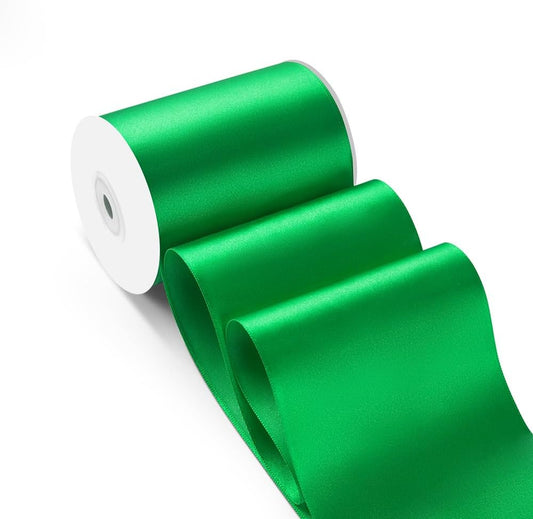 4 Inch 25 Yard Wide Satin Ribbon Green, Solid Fabric Large Ribbon Roll for Cutting Ceremony Wedding Opening Party Decoration, Chairs, Sewing, Festival Pageant Sashes
