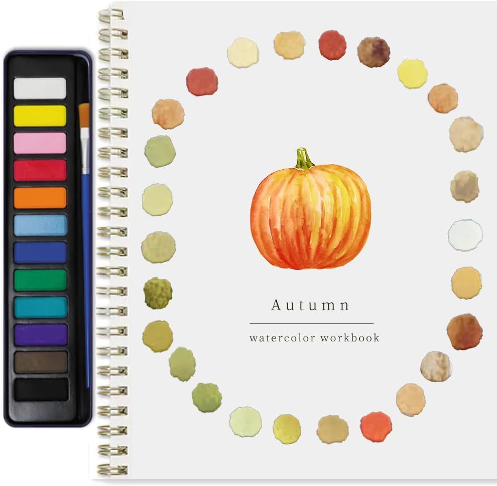 Beginner Watercolor Painting Kit Watercolor Workbook Coloring Book 12 Colors Paint Set with Brush,Easy Nature Scenes Beginner Friendly Watercolor Paint Set Gift for Adults Teens. (Halloween)
