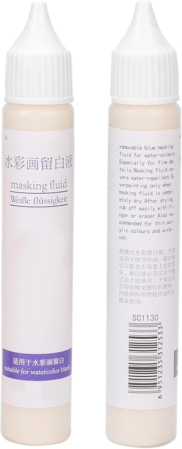 Masking Fluid for Watercolor Painting, 30ml White Masking Fluid Pen, Masking Liquid with Eraser, for Opaque Areas of Watercolor Painting
