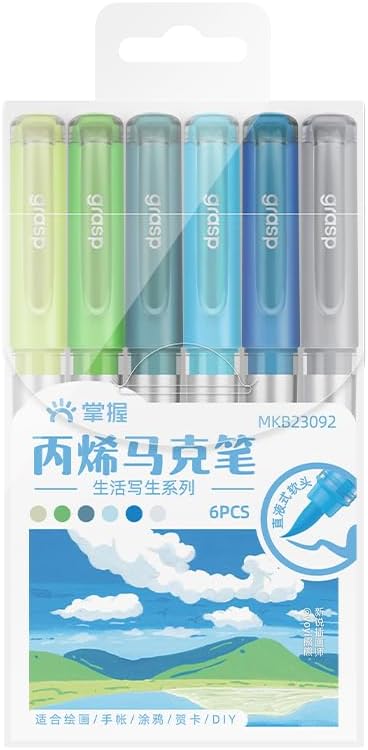 6 Color Acrylic Paint Markers, Brush Tip Acrylic Paint Pens With Visual Ink Window, Fabric Paint Markers for Clothes, Textile - High Coverage on Wood, Glass, Rock - DIY Art Supplies for Kids, Adults