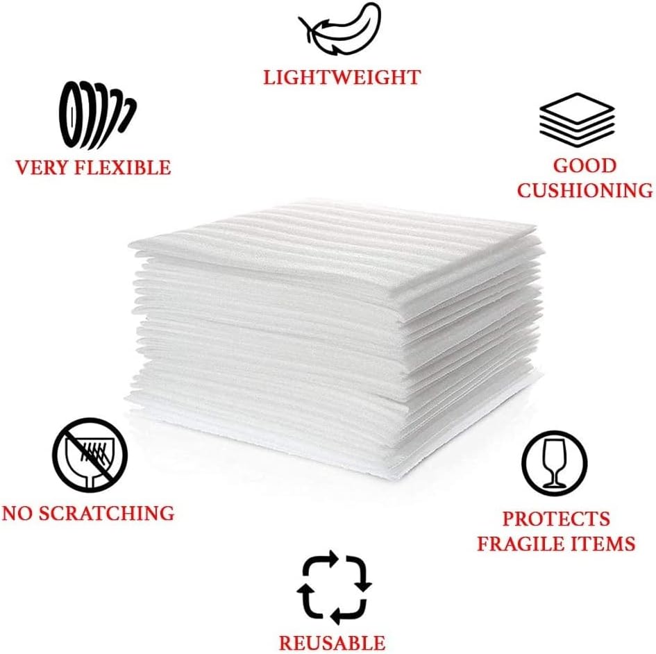 12”x12” Foam Wrap Sheets for Packing Moving Supplies, Cushion Foam Wrap Packing Foam for Dishes, China, Glassware 50 Pack