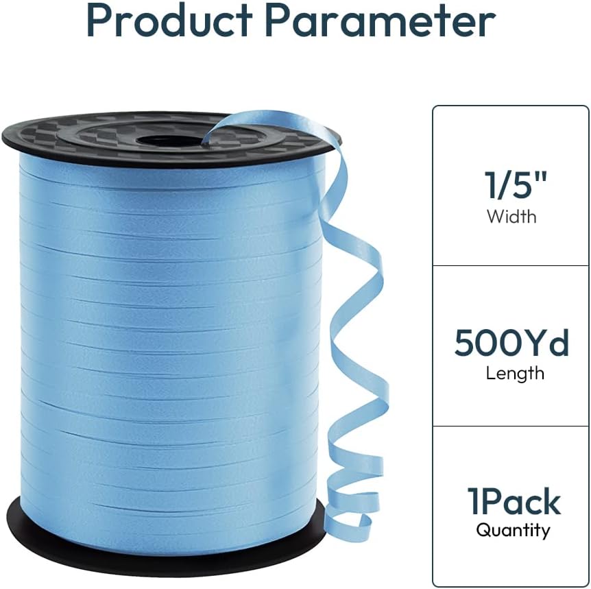 KMER LIFE Premium Light Blue Curling Ribbon, 1/5" Wide x 500 Yards Christmas Curling Ribbons for Gift Wrapping, Party Decoration, Balloon String, Ribbons for Florist Flower (1 Roll)