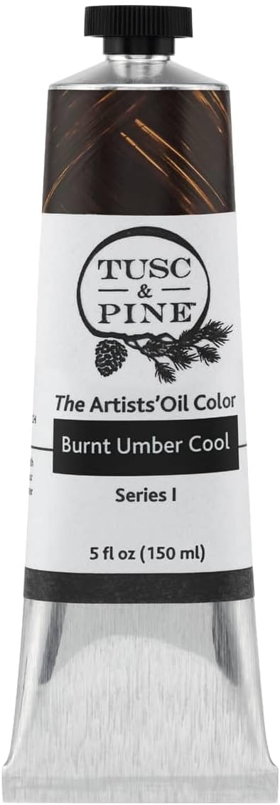Tusc & Pine Artist Oil Paint - Burnt Umber Cool, 150 ml, Non-Yellowing, Rich & Creamy Consistency, Maximum Pigment Load, Small Batch Milled Oil Paints Made in the USA for Professional Artists