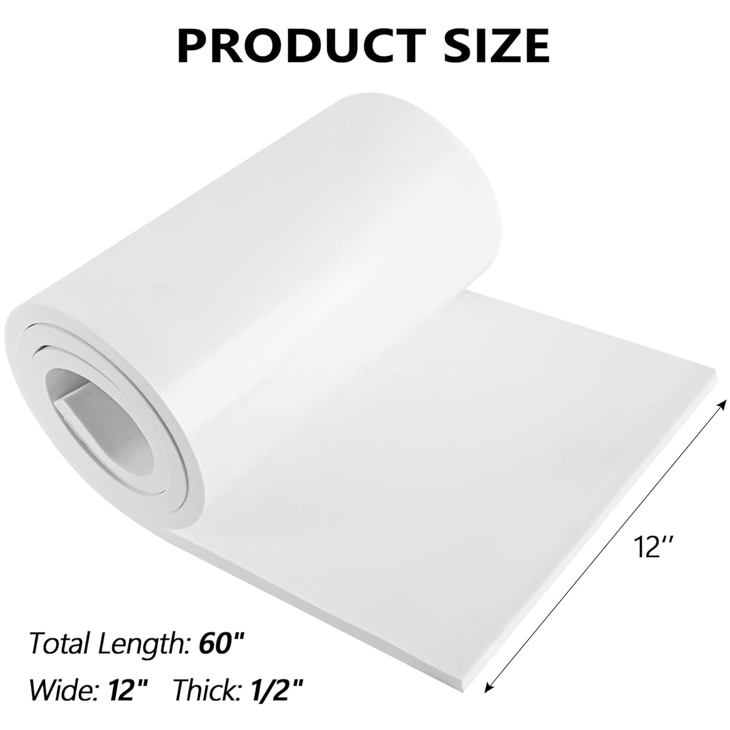 Sponge Neoprene Foam Rubber Sheet with Adhesive, 12 in x 60 in x 1/2 in Multi-Function Soundproof High Density Waterproof Rubber Mat, Perfect Cosplay Easy Cut DIY Neoprene Padding Roll - White