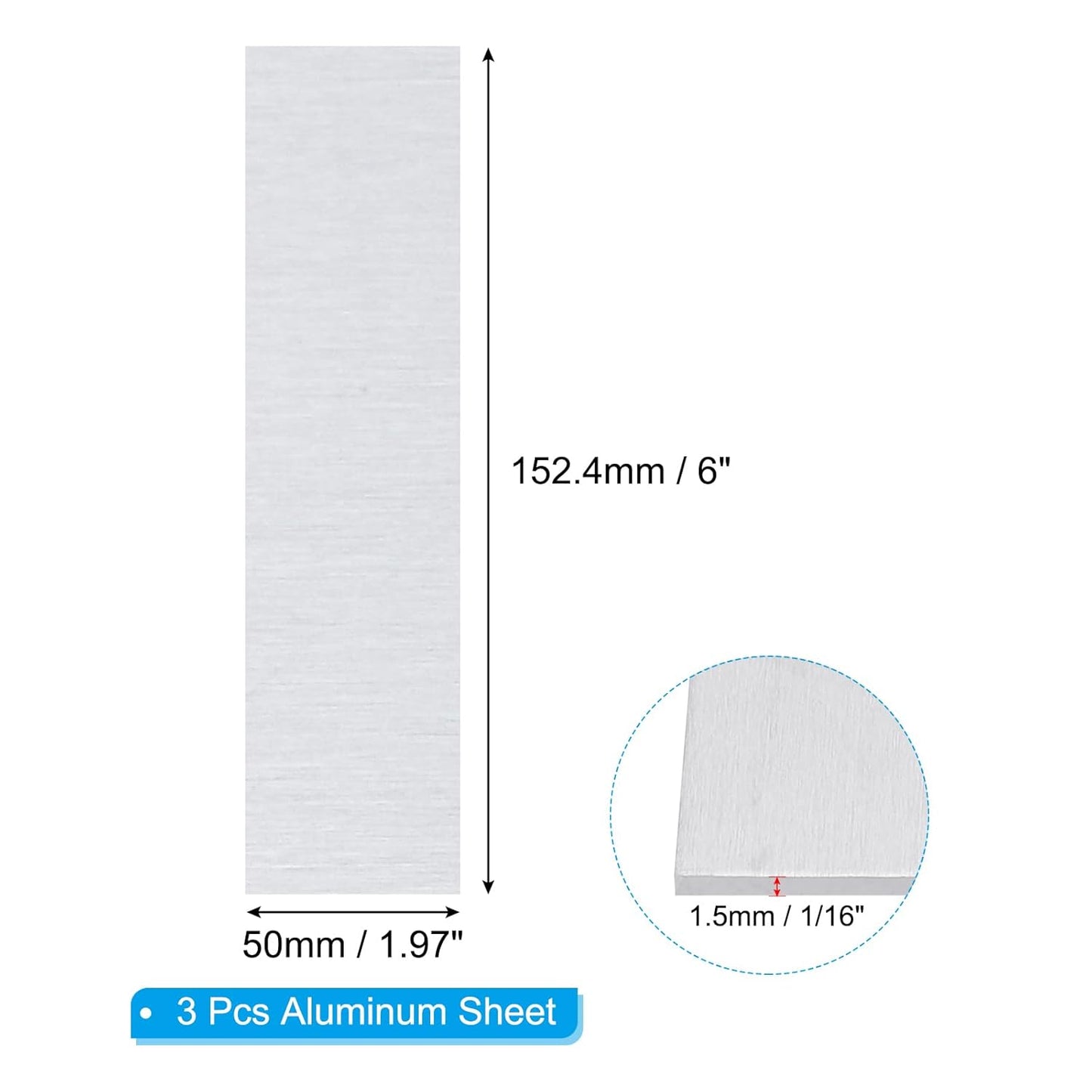 PATIKIL 6061 T651 Aluminum Sheet Metal 6 x 1.97 x 1/16(0.0625") Inch 3Pcs Flat Plain Aluminum Plate Covered Stock with Protective Film, Heat Rectangle 1.5MM for Lndustry Crafting