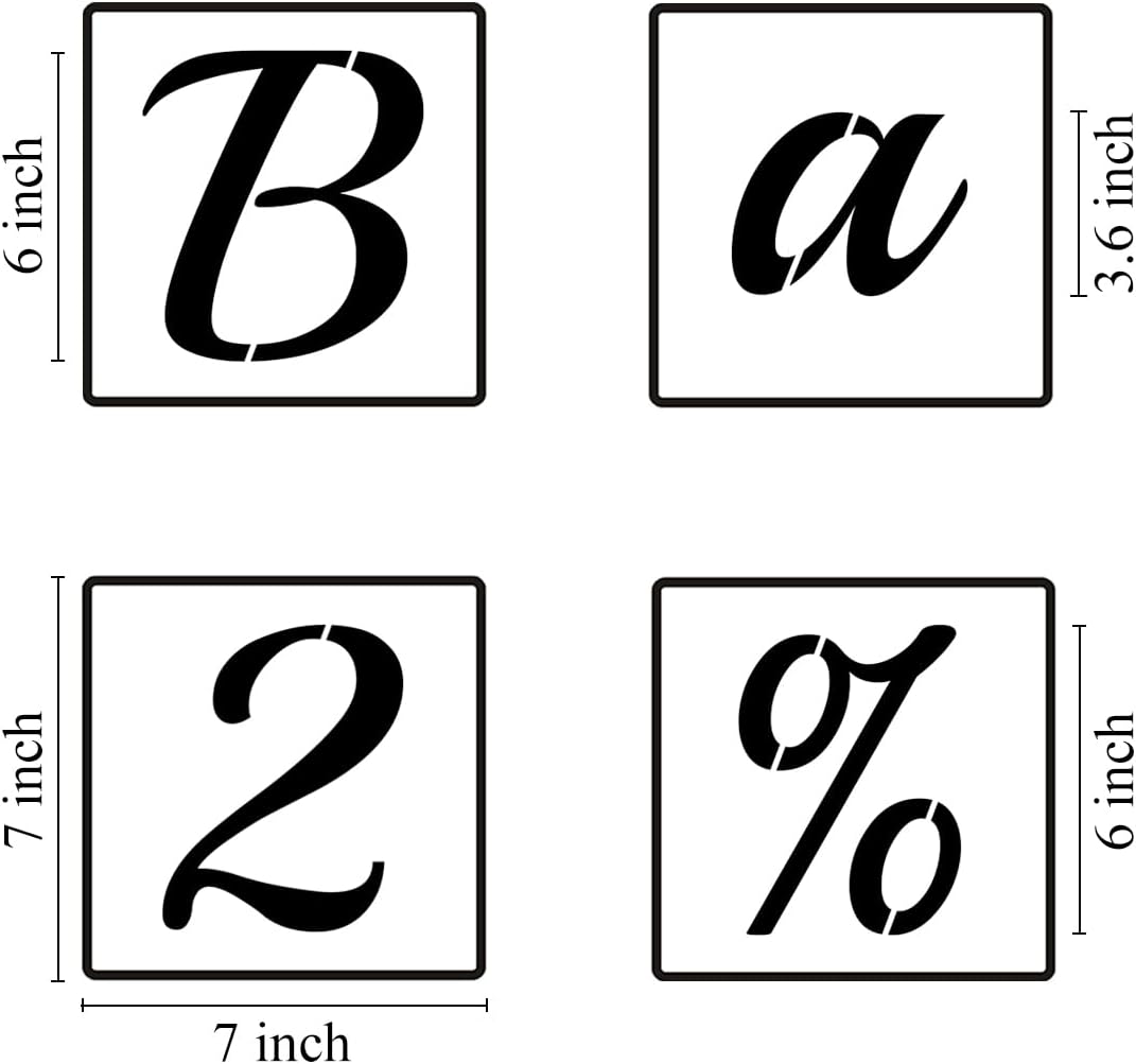 6 Inch Alphabet Letter Stencils for Painting - 70 Pack Letter and Number Stencil Templates with Signs for Painting on Wood, Reusable Cursive Letters Stencils for Chalkboard Wood Signs & Wall Art