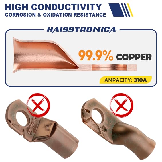 haisstronica 10pcs 3/0 AWG - 5/16"(M8) Battery Cable Lugs, Heavy Duty Copper Wire Lugs with 10pcs 3:1 Adhesive Heat Shrink Tubing, 000 Gauge Wire Lugs, Battery Terminal Connector, Battery Cable Ends