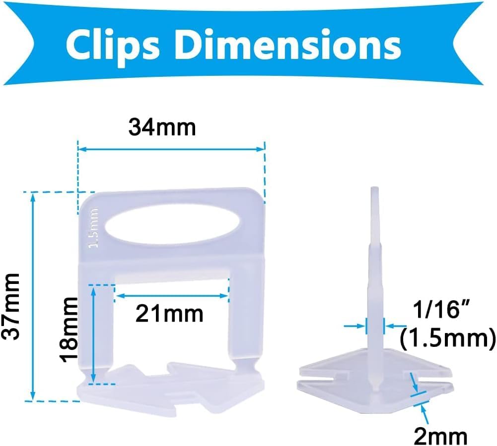 2000 PCS Tile Leveling System Clips 1/16''(1.5mm) Tiles Leveler Spacers Tool for Professional Ceramic Tile and Stone Installation