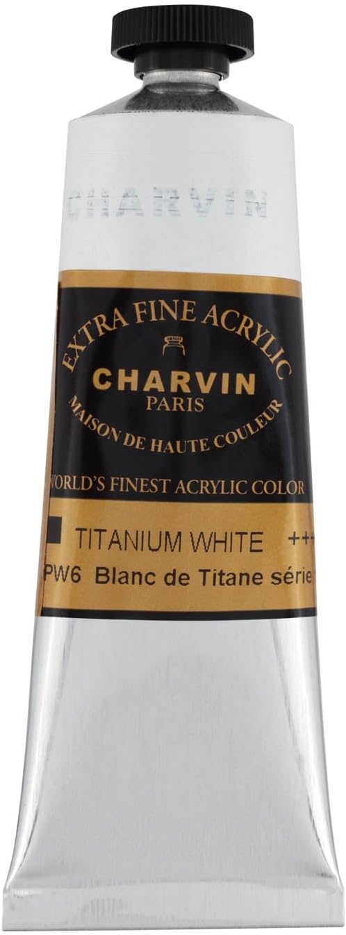 Charvin Extra Fine Professional Acrylic Paint - Titanium White, 60ml Tube, Triple-Milled, Lightfast Pigments, Open Stock Artist Acrylic Paints in Nature-Inspired Hues