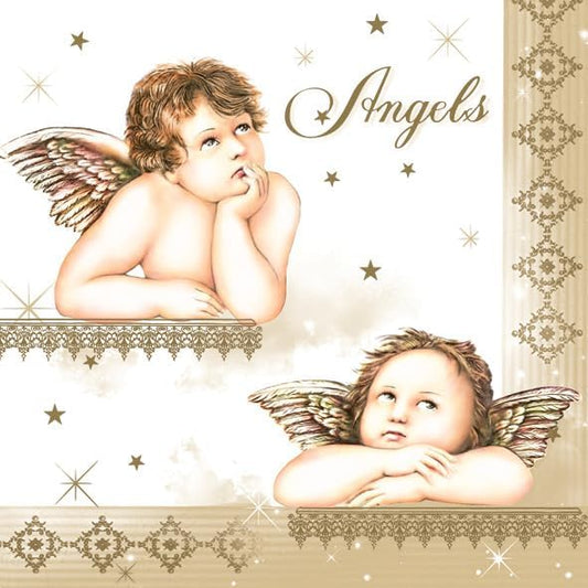 20-ct 13x13 Christmas Paper Decoupage Napkins, 3-Ply Servilletas Tissue Napkin for Dinner and Parties, Disposable Napkins (Famous Angel)
