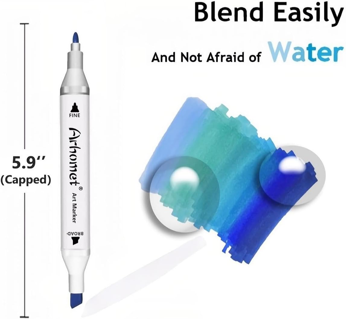 6Pcs Blue Colors Sea Ocean Sky Alcohol Markers Set, Dual Tips Art Markers Clear Blending Pen Drawing Sketched Double Tipped for Adults Kids Artists (Blue)