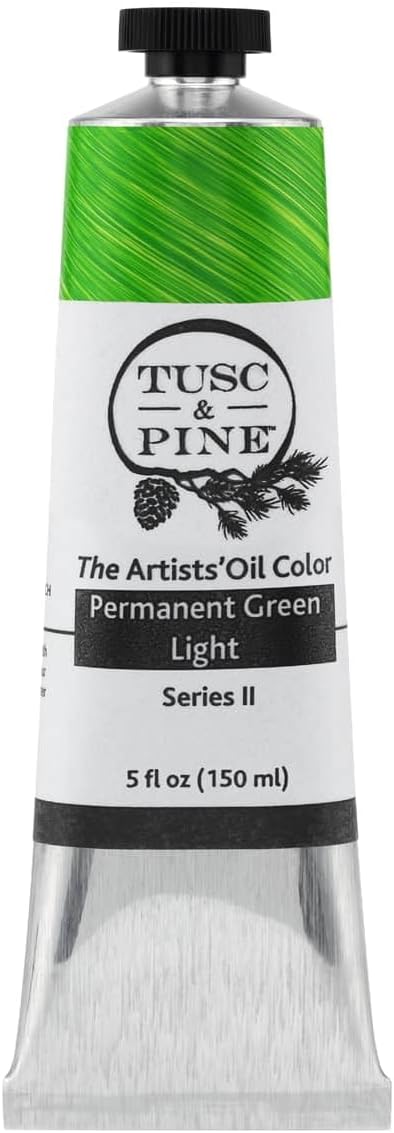 Tusc & Pine Artist Oil Paint - Permanent Green Light, 150 ml, Non-Yellowing, Rich & Creamy Consistency, Maximum Pigment Load, Small Batch Milled Oil Paints Made in the USA for Professional Artists