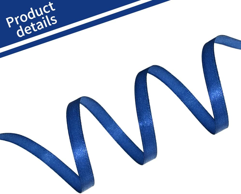 TONIFUL 1/4 Inch x 100yds Navy Blue Satin Ribbon, Thin Solid Color Satin Ribbon for Gift Wrapping, Crafts, Hair Bows Making, Wedding Party Decoration, Invitation Cards, Floral Bouquets