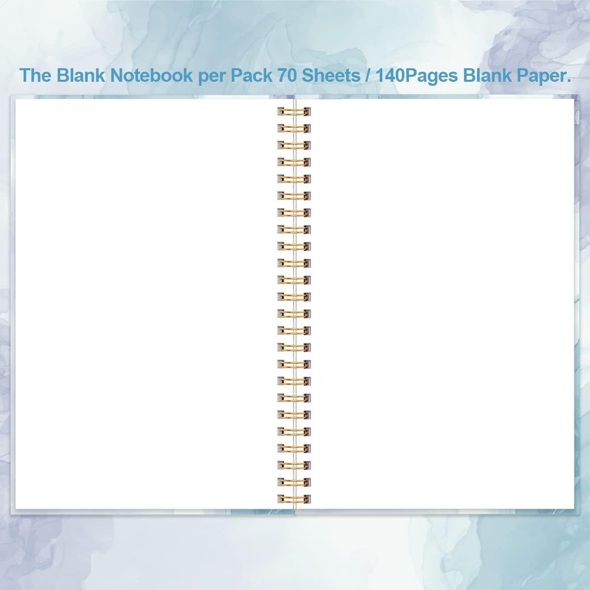 A5 Blank Notebook - 70 Sheets/140 Pages Blank Paper Notebook, 100 GSM Thick White Paper, 5.8" x 8.3" Spiral Blank Journal, Blue Watercolor