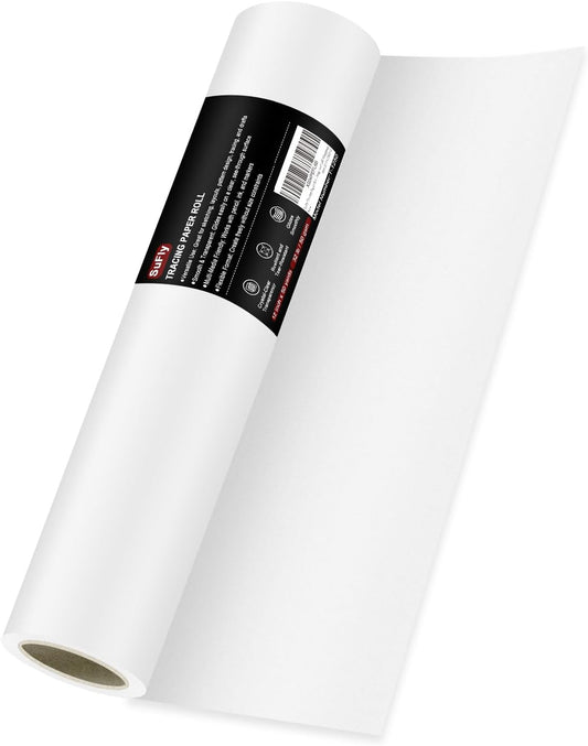 SuFly Tracing Paper Roll, 12 Inch x 50 Yards Trace Paper Roll, 32 lb White Art Paper Translucent Pattern Paper for Sewing, Drawing, Sketching, and Gift Wrapping.
