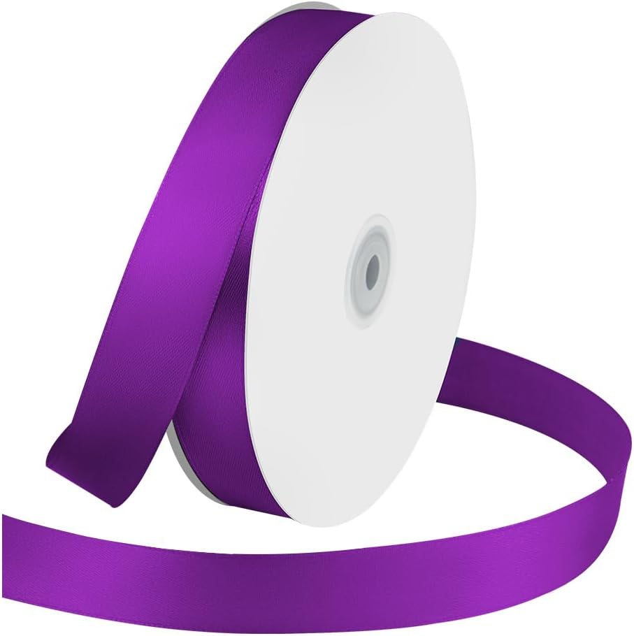 1 Inches x 100 Yards Polyester Satin Ribbon, Solid Color Purple Satin Ribbon for Crafts, Gift Wrapping, Hair Bows, Wedding Party Decoration, Bow Making & Other Projects (Purple)
