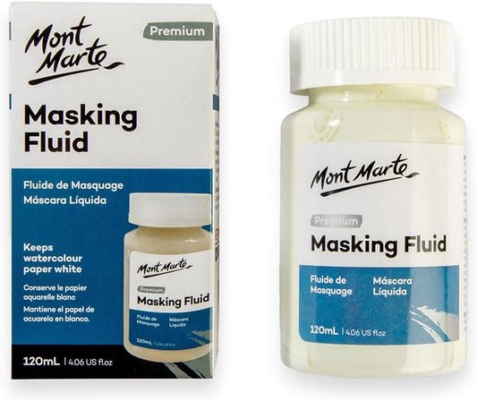 Mont Marte Masking Fluid Premium 120ml (4.06 US fl.oz), Masking Fluid for Watercolor Painting, Keeps Areas Free of Color And Edges Crisp, Resists Watercolor, Ink and Pouring Paint
