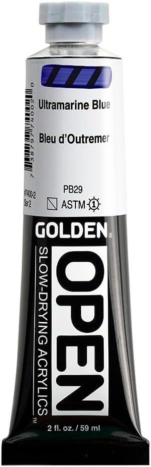 OPEN Slow-Drying Acrylics by GOLDEN, Ultramarine Blue, 2 fl oz. tube, Professional Acrylic Paint, Semi-Transparent