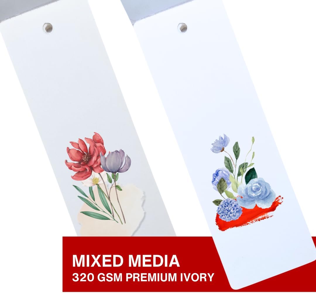 320gsm Premium Ivory Professional Bookmark Sketchpads/for All Mediums, Calligraphy, Charcoal, acrylics, Gouache / (Pack of 2 - a Total of 30 DIY Bookmarks) / Blue Florals
