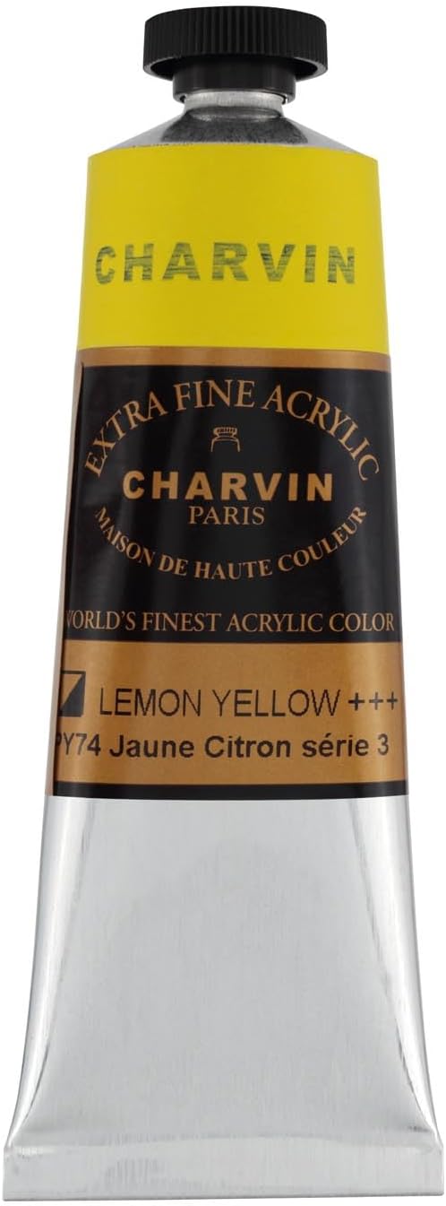 Charvin Extra Fine Professional Acrylic Paint - Lemon Yellow, 60ml Tube, Triple-Milled, Lightfast Pigments, Open Stock Artist Acrylic Paints in Nature-Inspired Hues